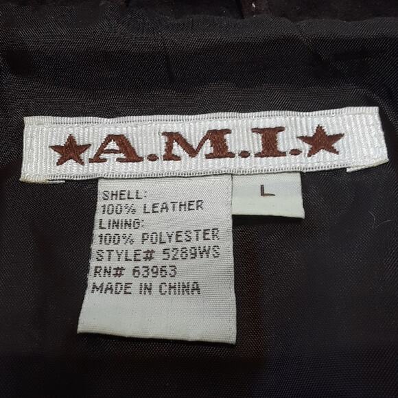 AMI Sz L Brown 100% Leather Y2K Western Lined Zipper Front Vintage Jacket Rodeo - Picture 3 of 12